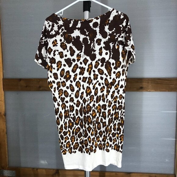 Stella McCartney Leopard Print Cream Brown Orange Scoopneck Tunic Top Sz S/M - Picture 7 of 9